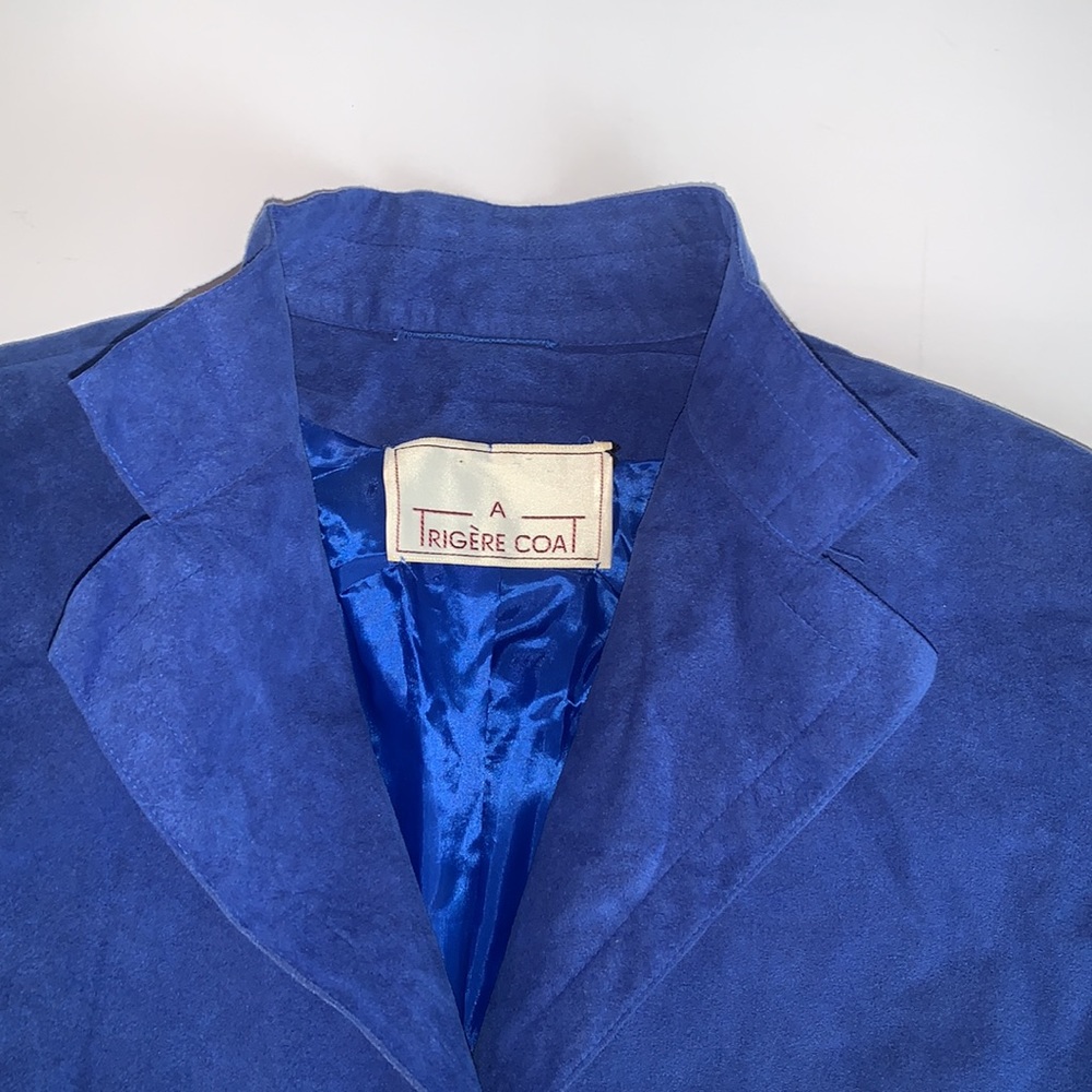 A Trigere Coat Vintage Suede Coat Long Open Soft Blue Size Large - Picture 5 of 13